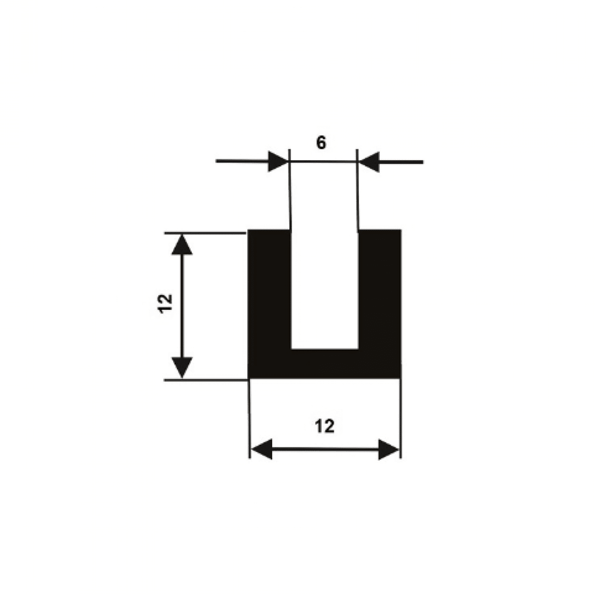 Profil gumový, 24x10/6mm, tvar "U" 70°Sh, EPDM, čierny 00535031